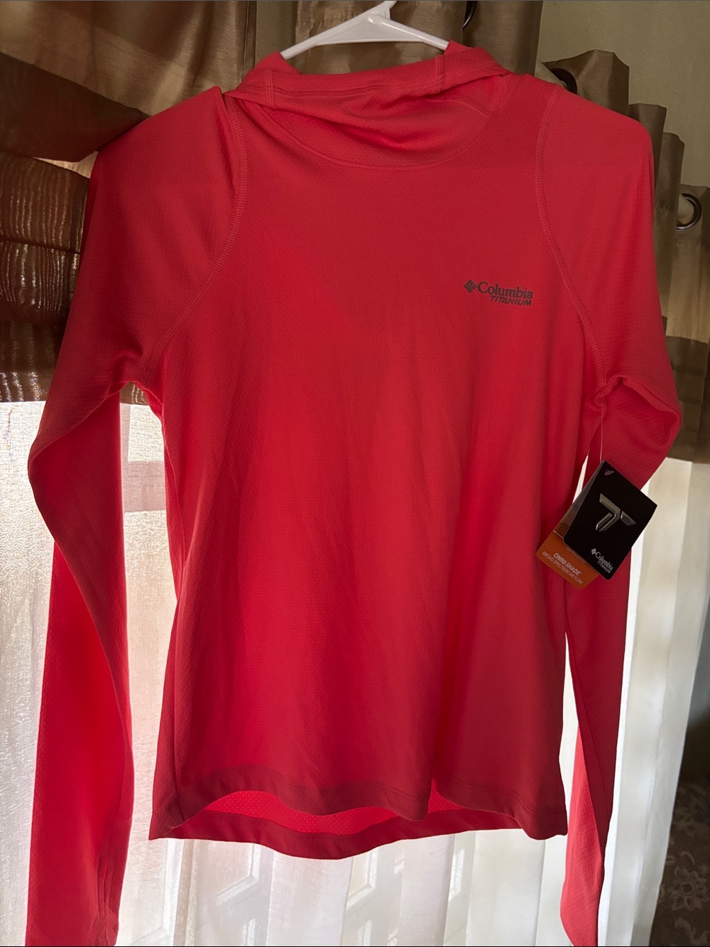 Columbia Women's Hooded Sun Shirt in Bright Coral